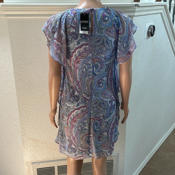 Lauren Ralph Lauren Petite Ruffled Georgette Shift Dress - Picture 5 of 9